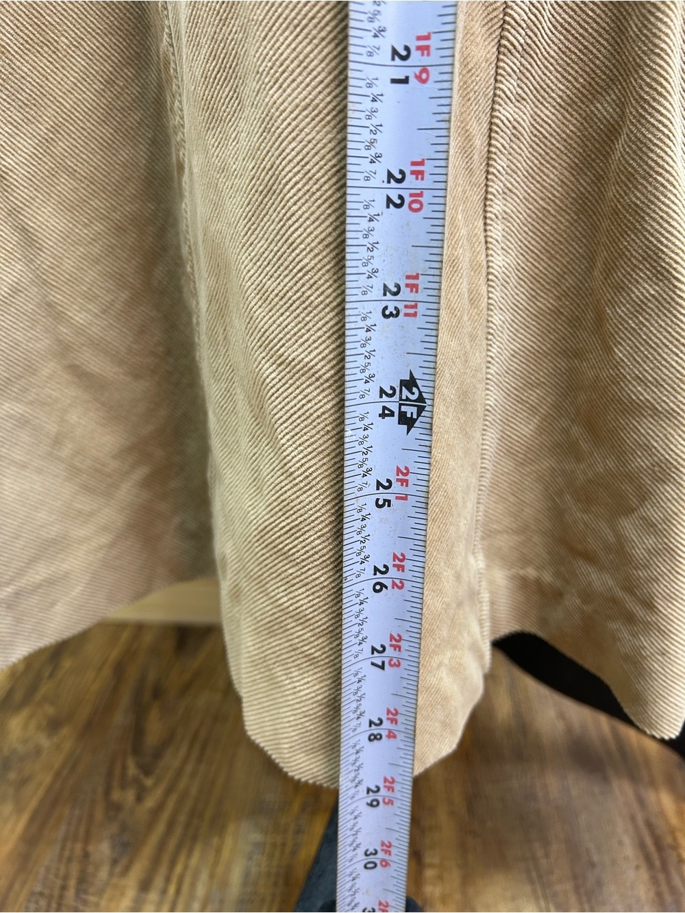 Talbots Khaki  Corduroy A-line Skirt with Round Belt Buckle - Picture 5 of 7